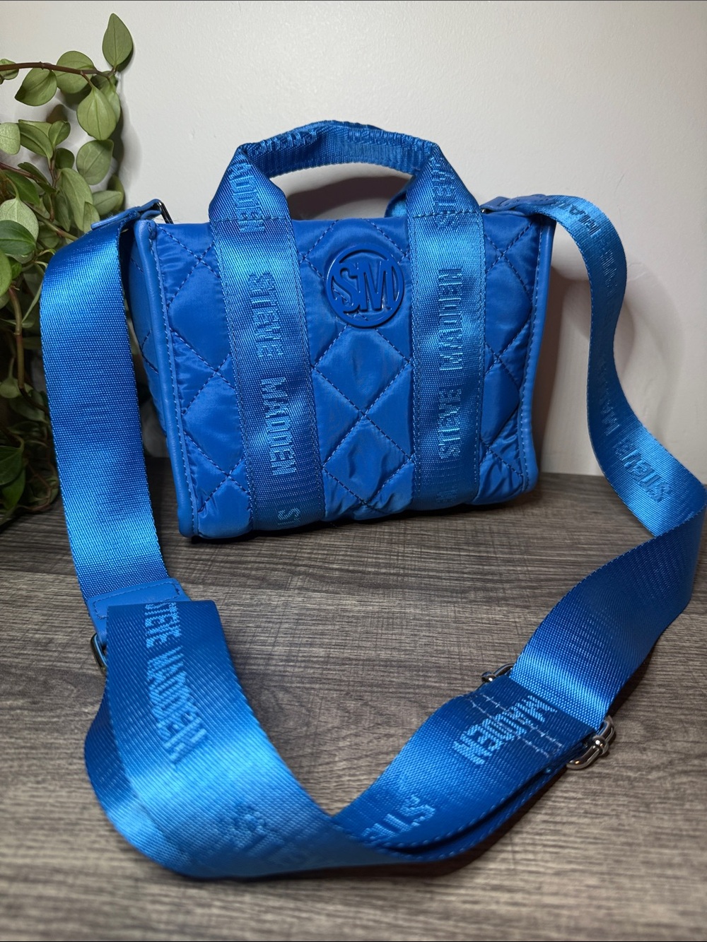 Steve Madden Quilted Mini Tote Crossbody Cobalt Blue SM